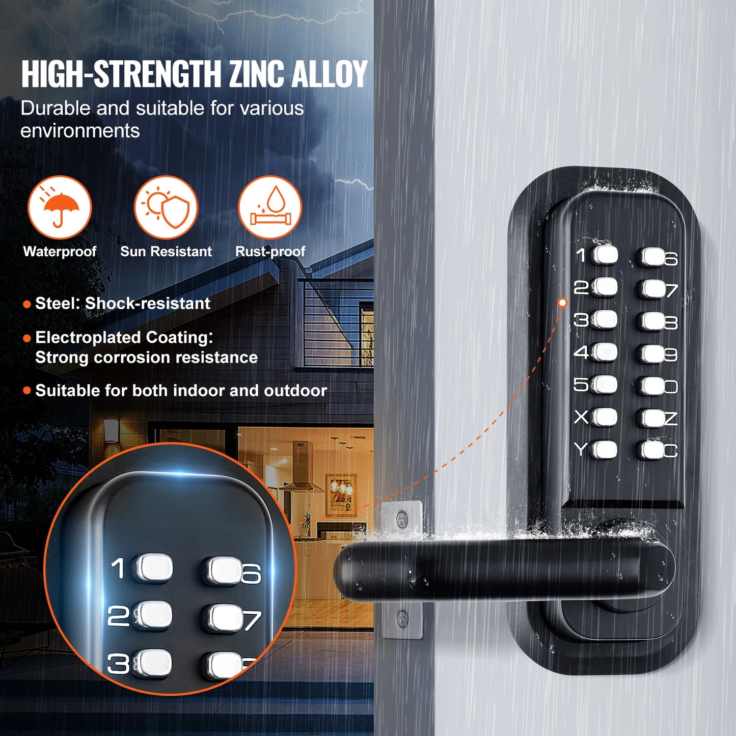 Mechanical Keyless Entry Door Lock With 14 Digit Keypad