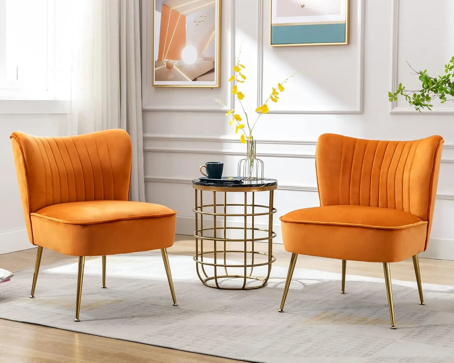 Velvet Accent Chair Set Of 2 Armless Slipper Mid Century