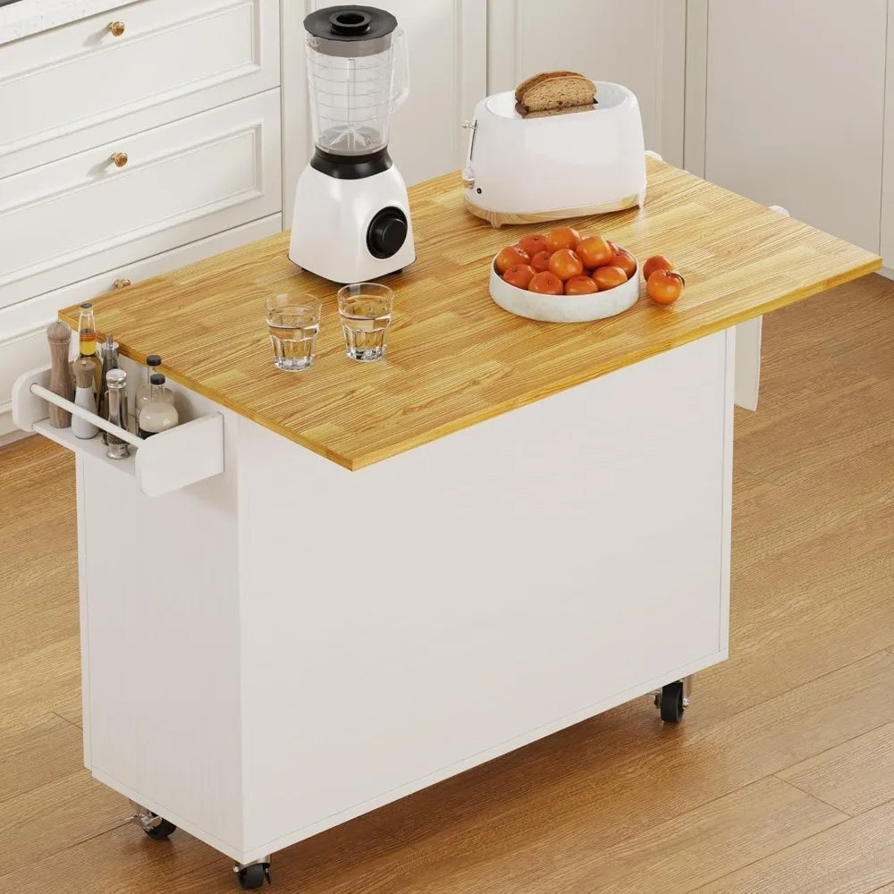 Portable Kitchen Island With Storage And Spice Rack On Wheels