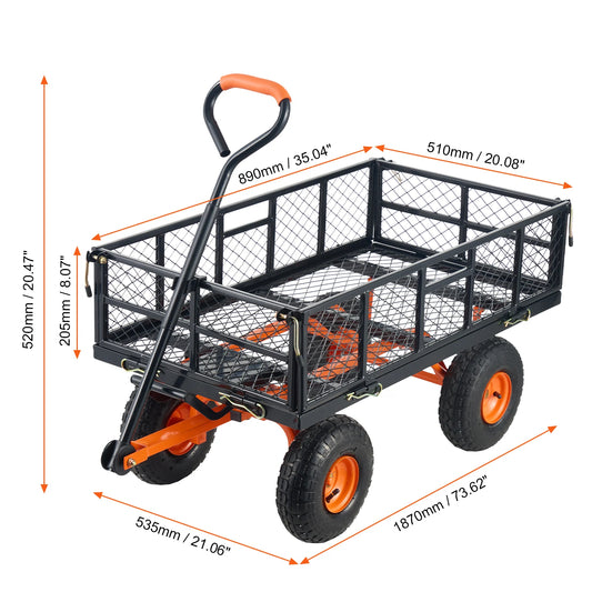 SucceBuy Garden Cart Sturdy Metal Utility Wagon Wheelbarrow