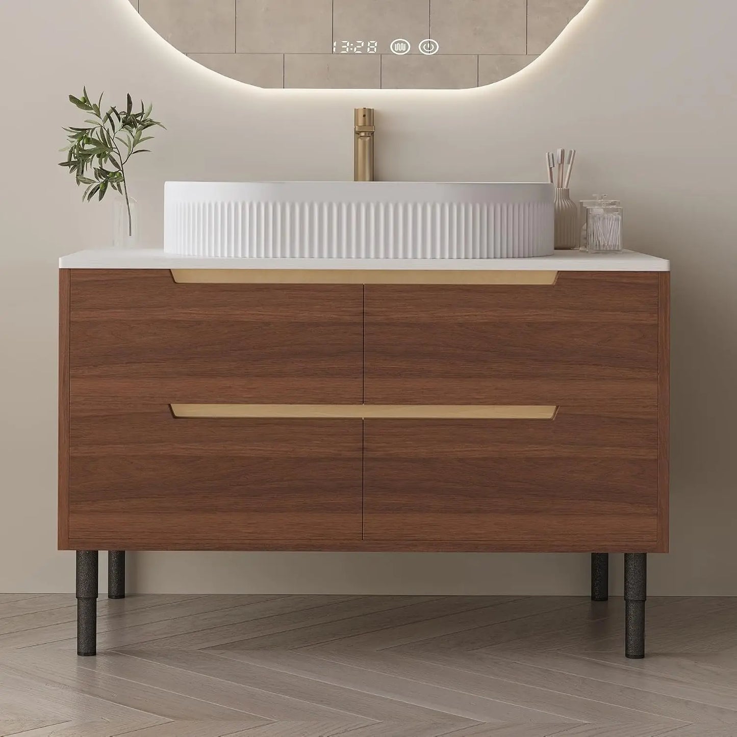 Custom Modern Freestanding Bathroom Vanity With Sink And Oval Vessel