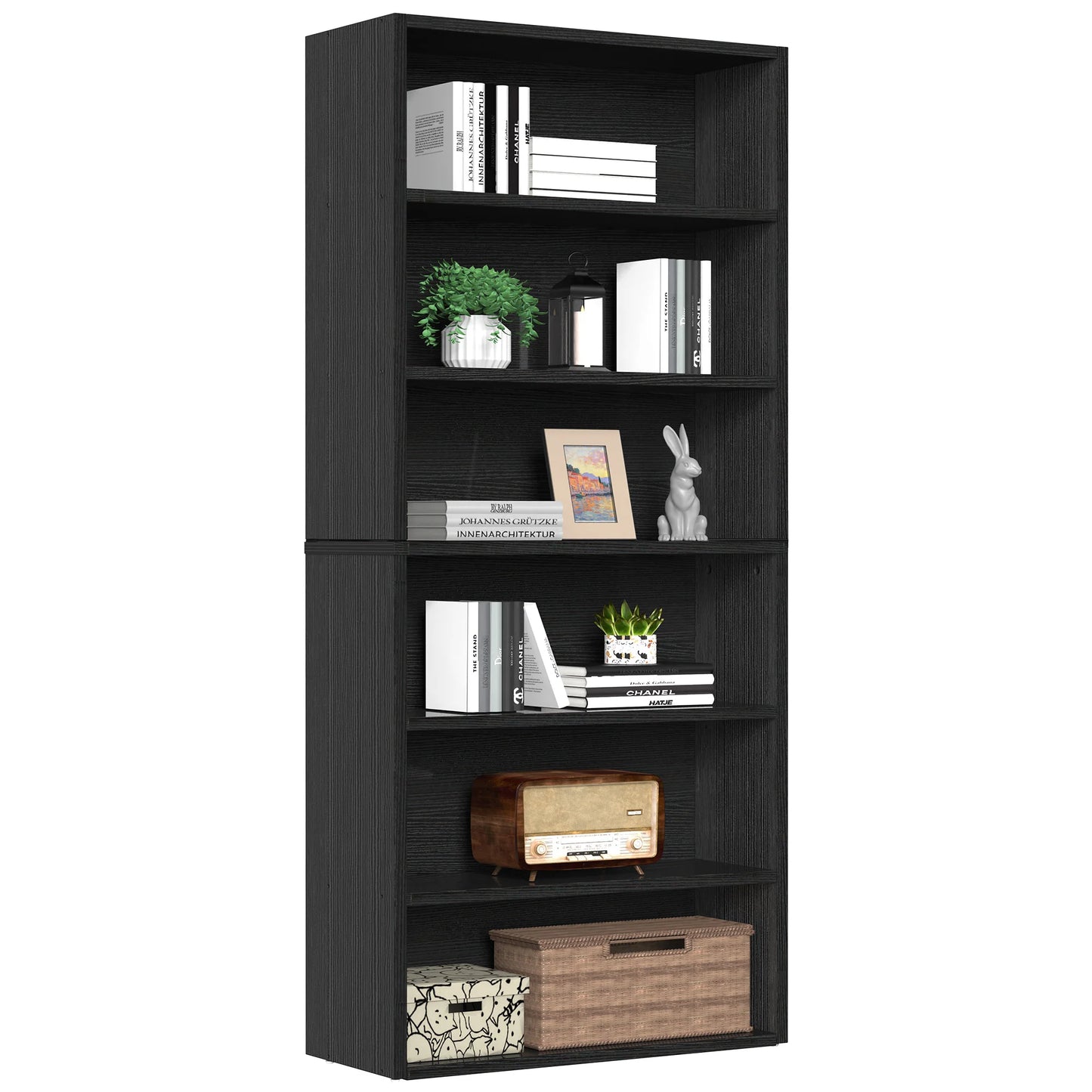 MCQ 6 Shelf Wooden Bookcase With Open Display And Storage