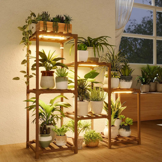 3-Tier Plant Stand With Grow Light For Indoor Outdoor Decor