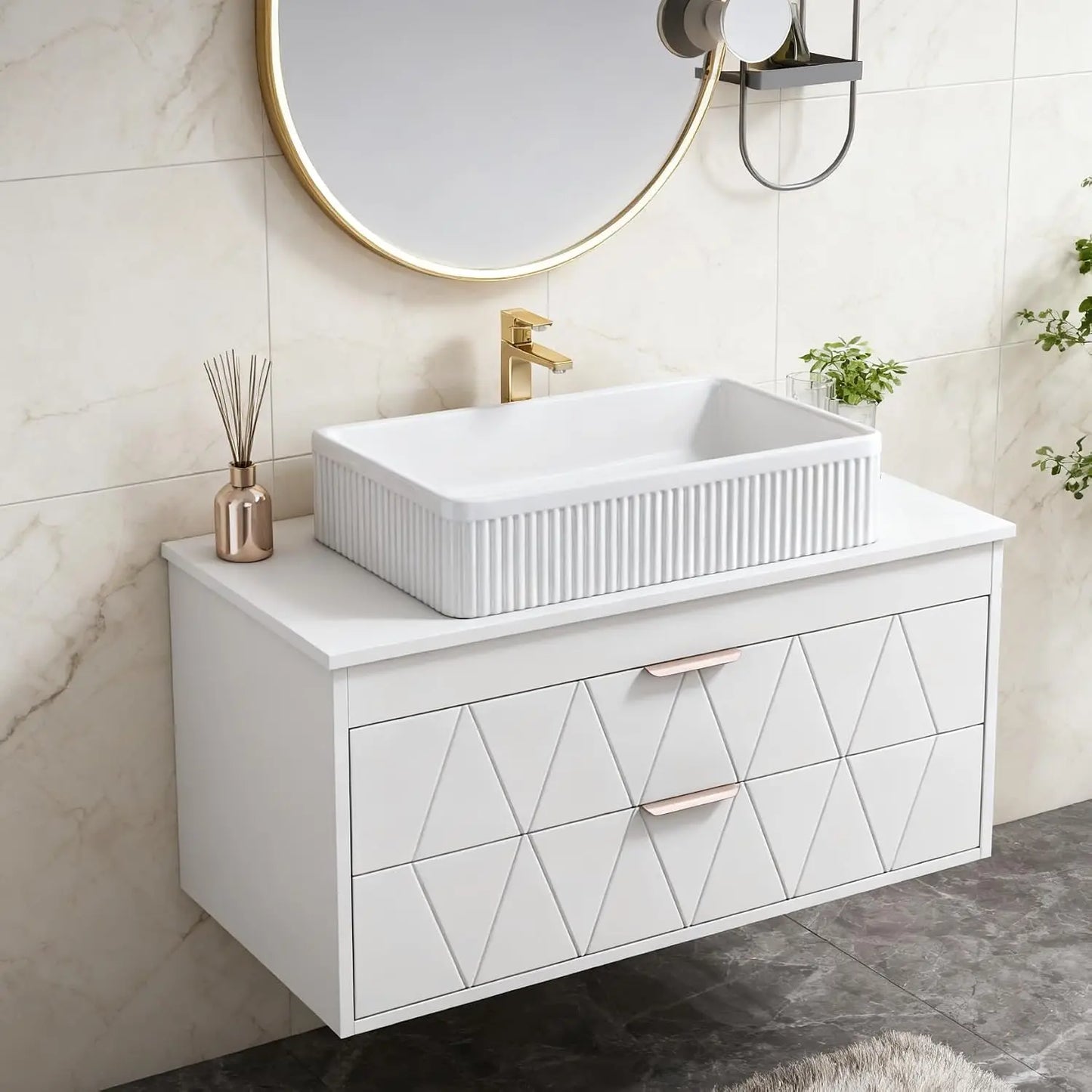 Custom Modern Freestanding Bathroom Vanity With Sink And Oval Vessel