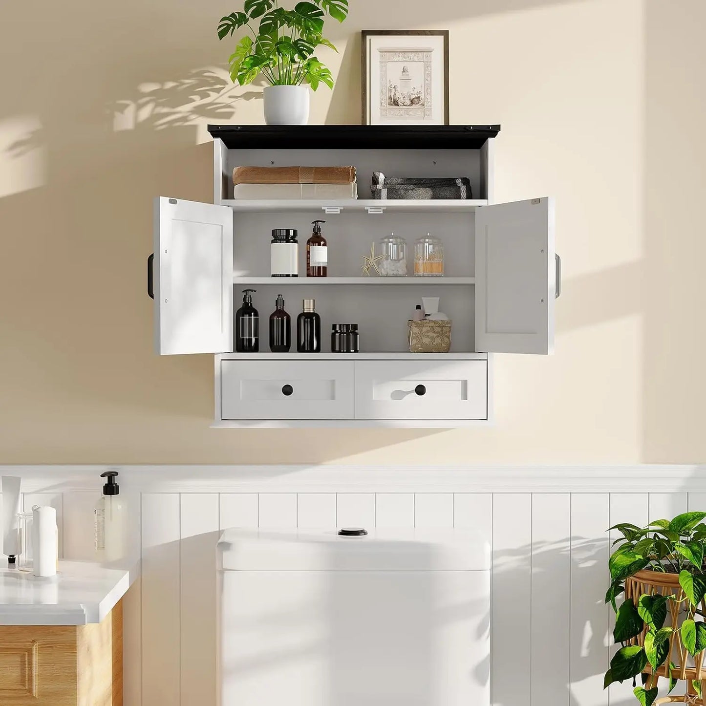 Farmhouse Bathroom Wall Cabinet With Barn Doors And Adjustable Shelves