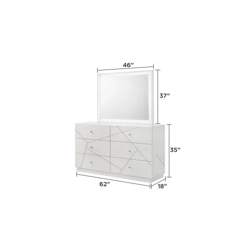 Five Piece Modern Bedroom Set With Lacquer Finish And LED Lighting
