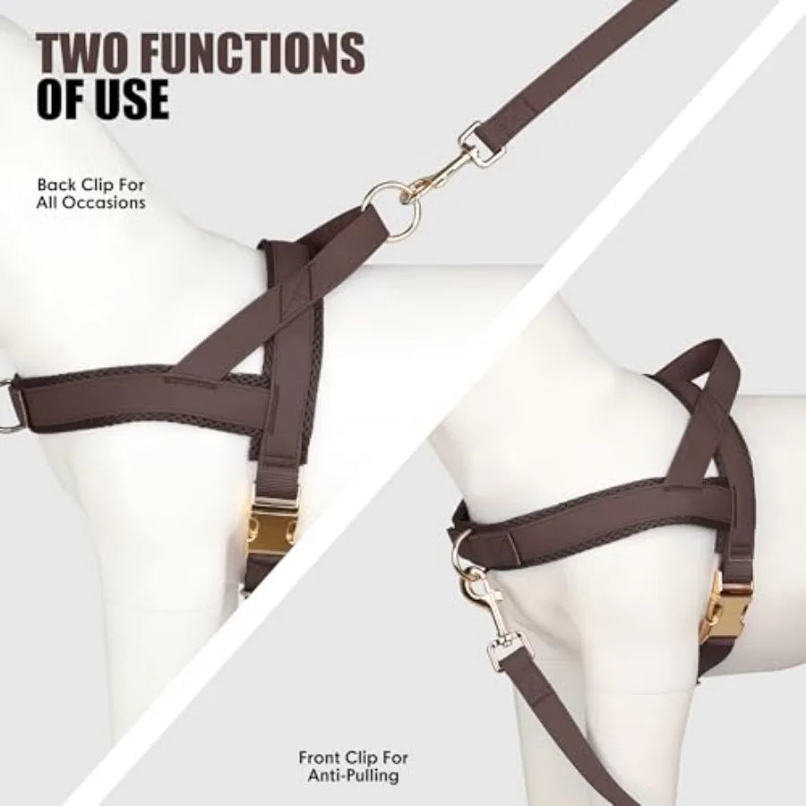 PU Leather Dog Collar Harness Leash Set Poop Bag Holder