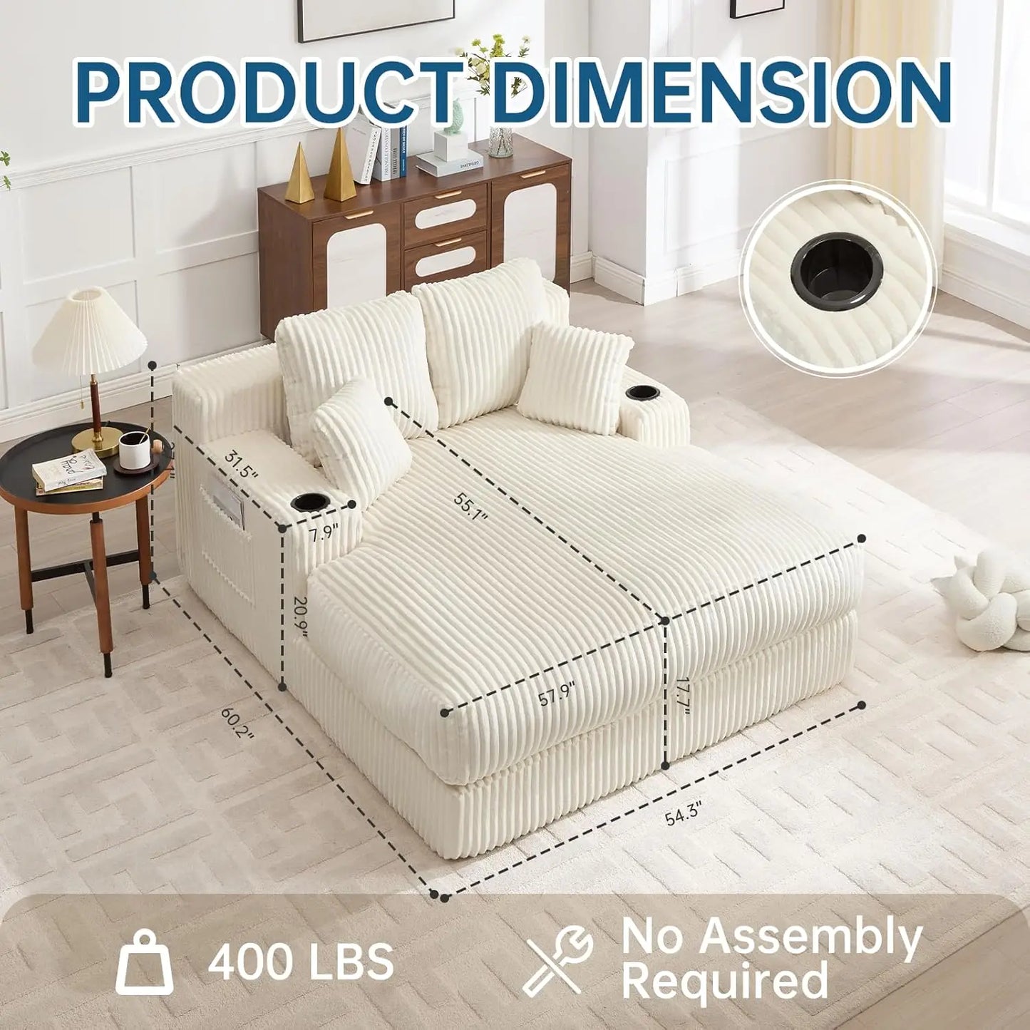 Huanzhuang Boneless Cloud Chair Bed Chaise Lounge With Pillows Armrests