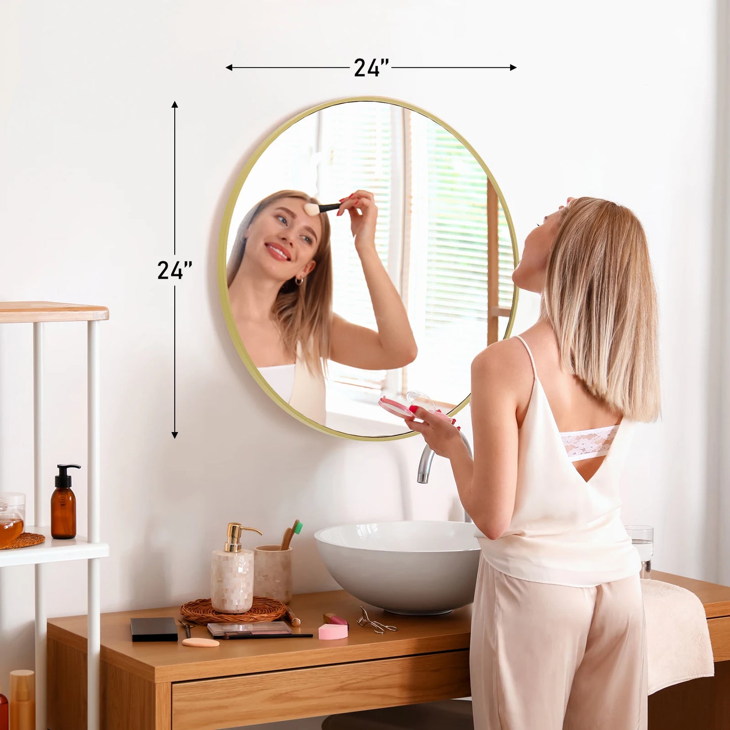 JHK Round Vanity Mirror Framed Matte Metal Wall Mount
