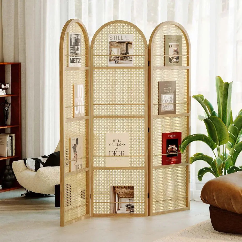 Room Divider With Builtin Bookshelf Foldable Privacy Screen Portable Partition