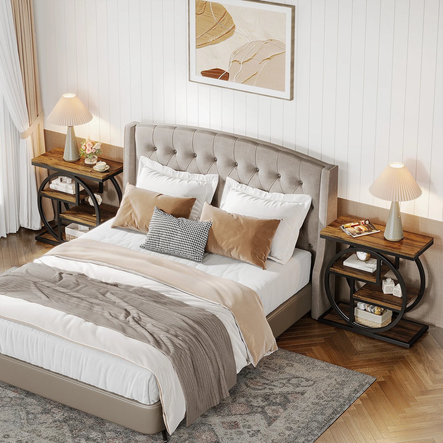 Tribesigns End Table With Storage Shelves For Living Room