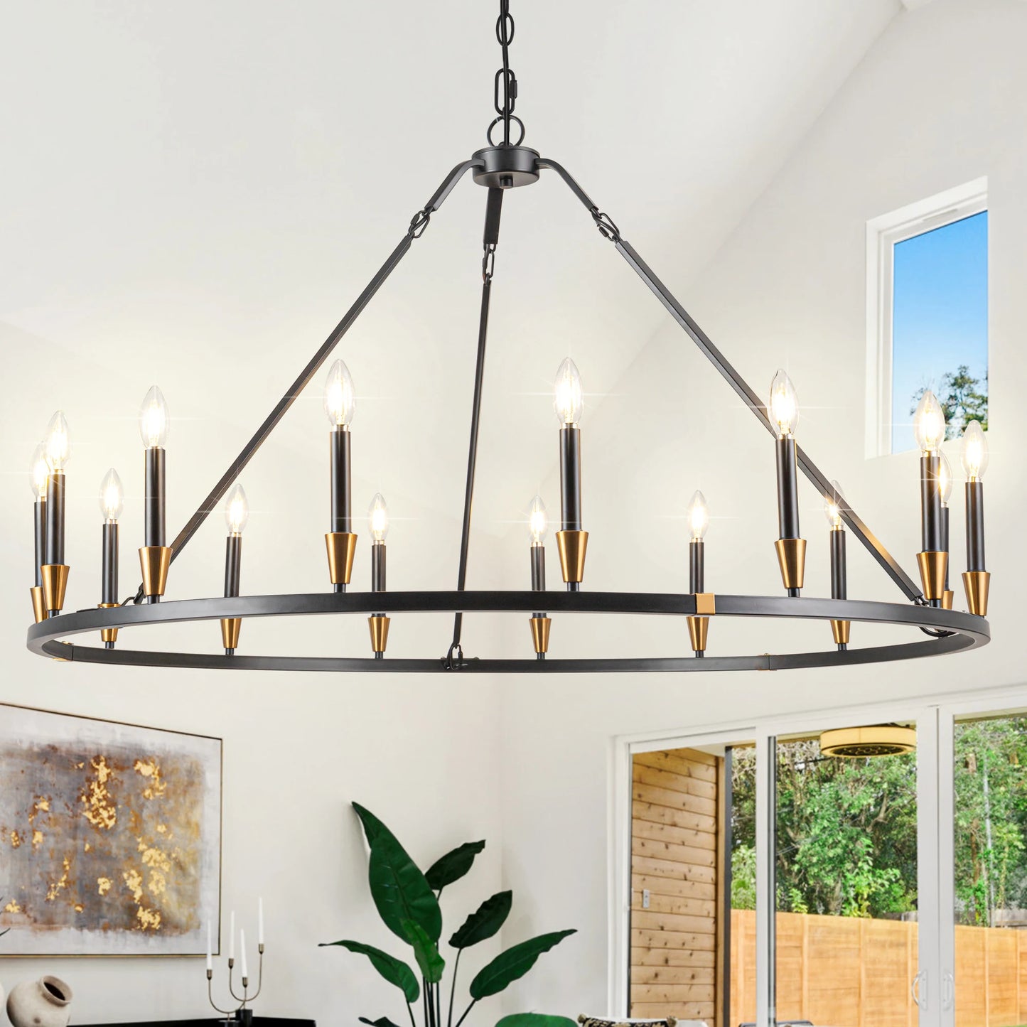 Wagon Wheel Chandelier 15 Light Farmhouse Iron Fixture Dining Room Living Room