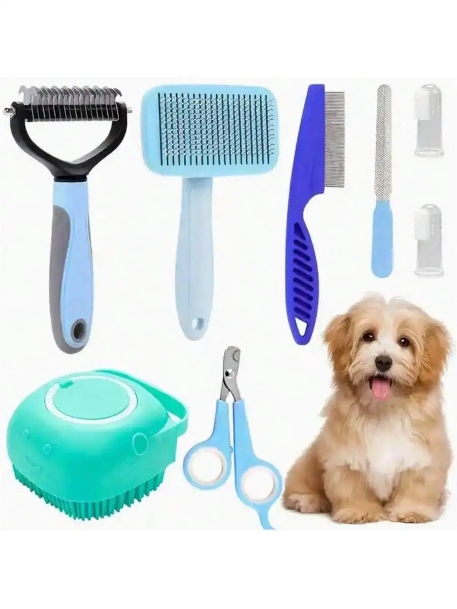 Dog Grooming Kit With Nail Clippers Flea Comb Brush