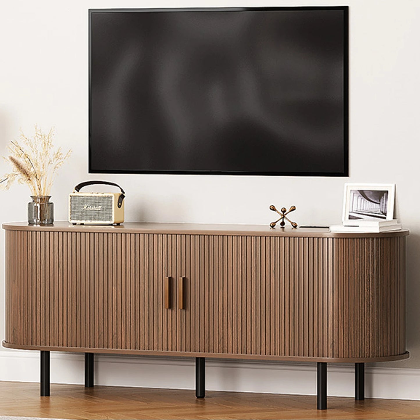 ONBRILL TV Stand With Power Outlet And Adjustable Shelves