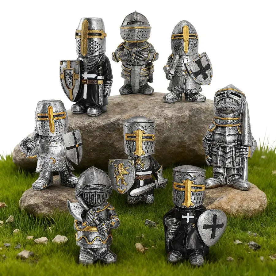 Knight Garden Gnomes 8 Piece Set Outdoor Lawn Decor Resin