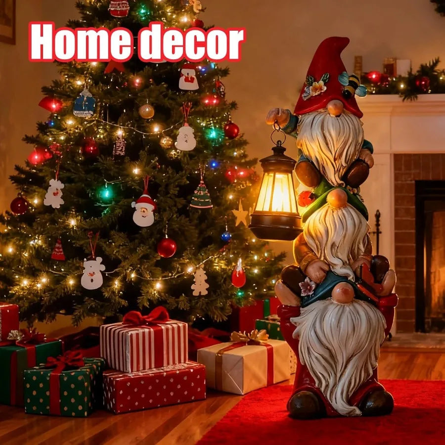 Garden Gnome Statue With Solar Lights Outdoor Decor
