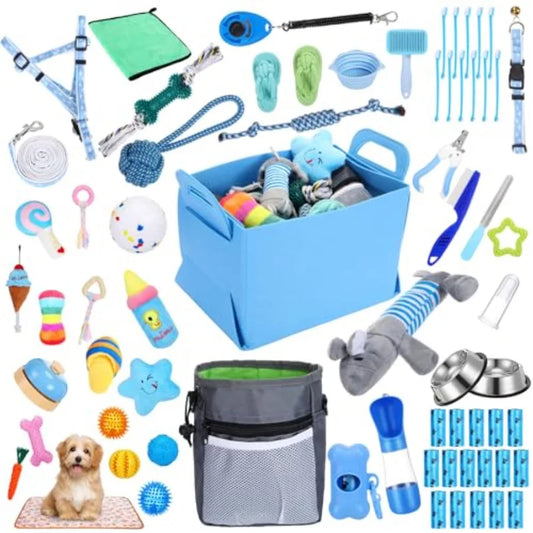 65 Piece Puppy Supplies Starter Kit With Leash Toys Bowls