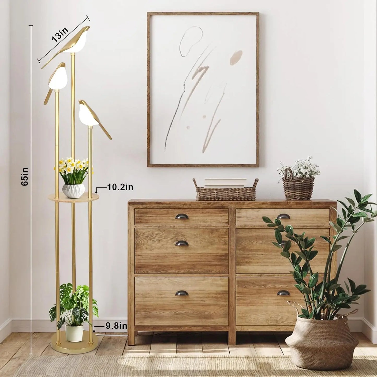 Modern Gold Floor Lamp With Adjustable LED Bird Lights