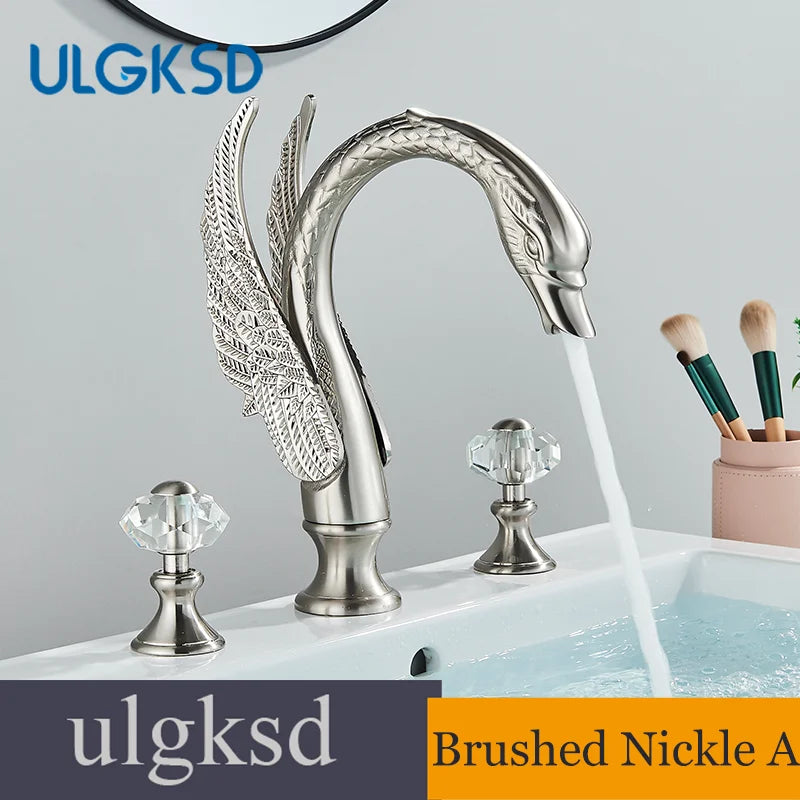 Ulgksd Swan Shape Bathroom Faucet With Crystal Handles Hot Cold