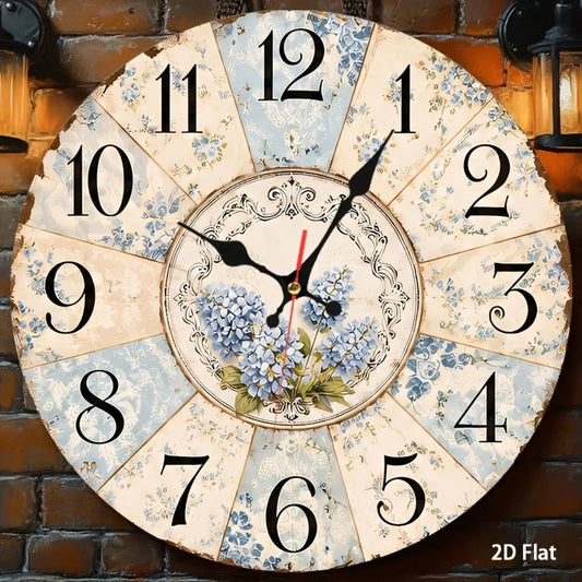 Vintage Patchwork French Country Wooden Nursery Wall Clock Silent Non Ticking