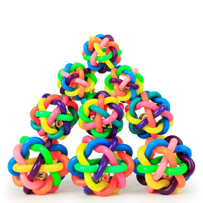 Colorful Bell Woven Dog Chew Toy Bite Resistant Rubber Ball