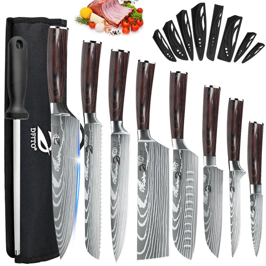 KEPEAK Kitchen Knife Set Stainless Steel Chef Santoku Utility