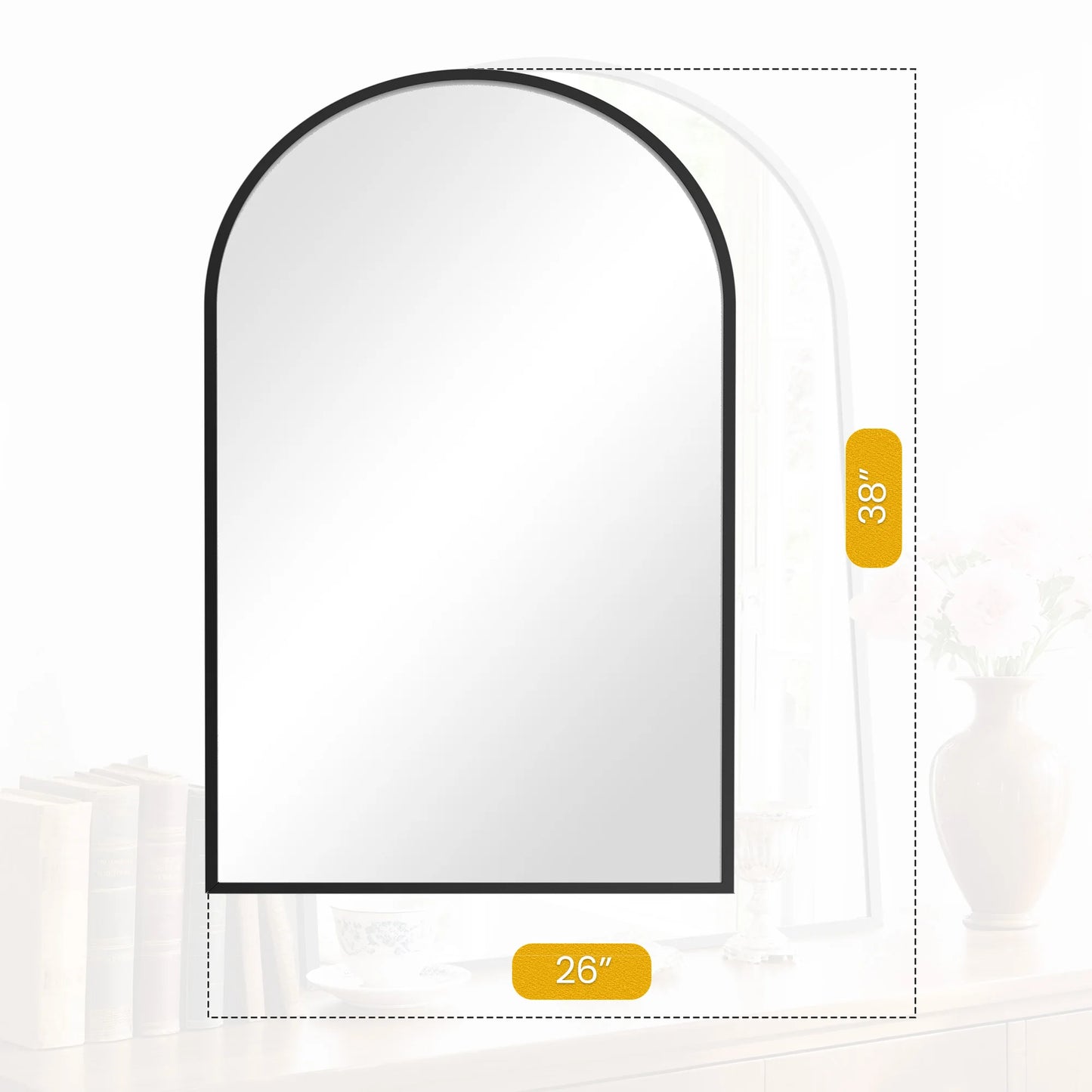 JHK Arched Mirror With Matte Metal Frame For Wall Mount