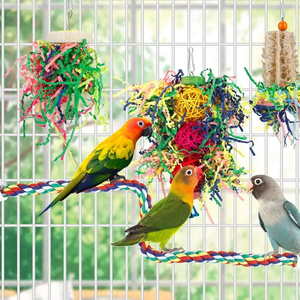 Six Pack Parrot Chew Toys Foraging Paper Ball Cage Hanging Bird Toys