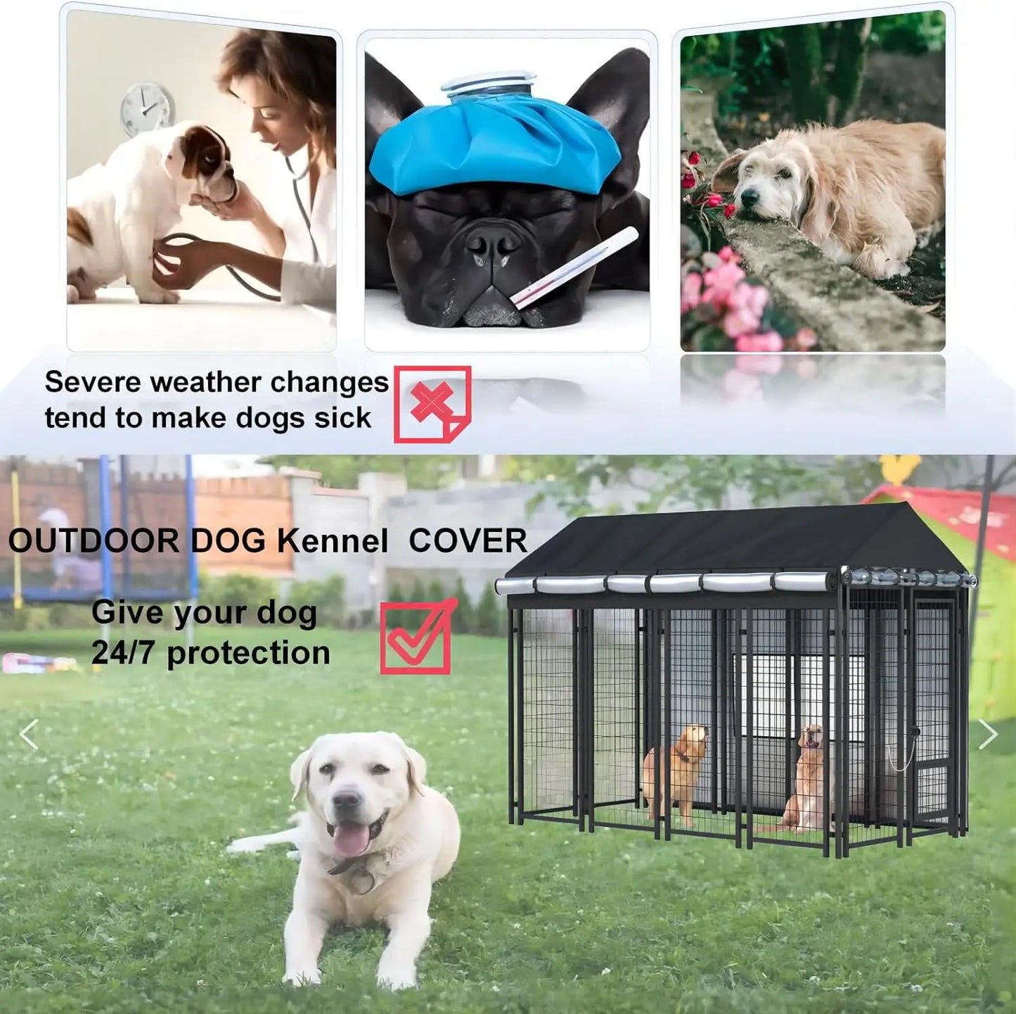 Outdoor Dog Kennel Cover Waterproof Cold Resistant Zippers PVC Windows