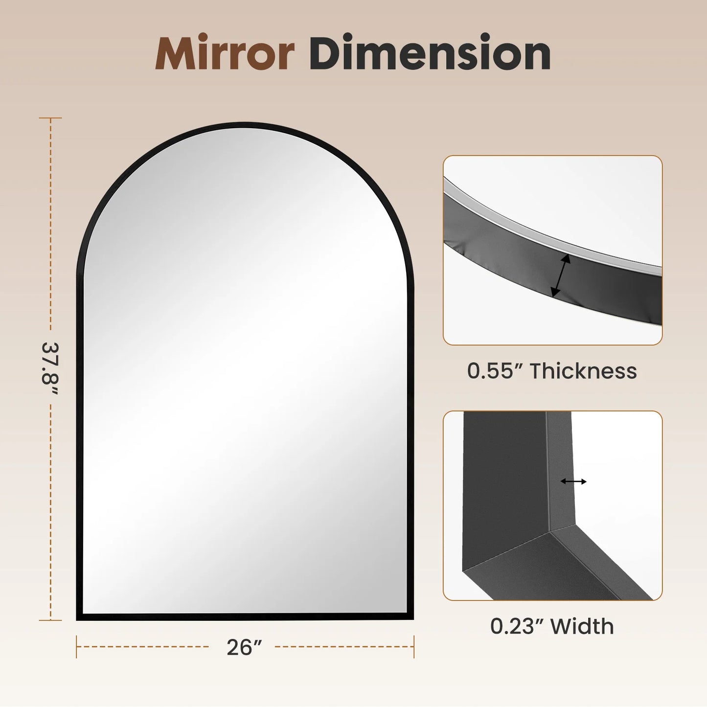 JHK Arched Metal Framed Wall Mirror For Bathroom And Entryway