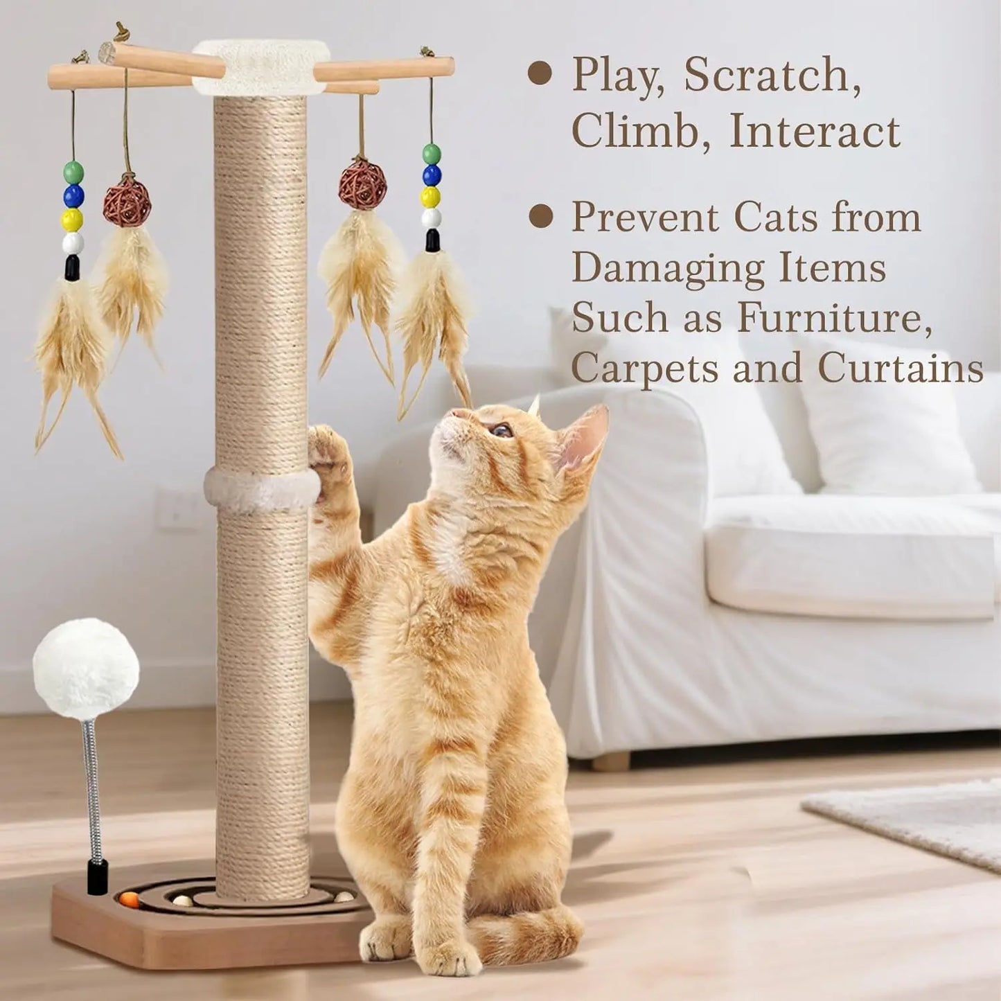 Cat Scratching Post With Sisal and Hanging Toys for Cats