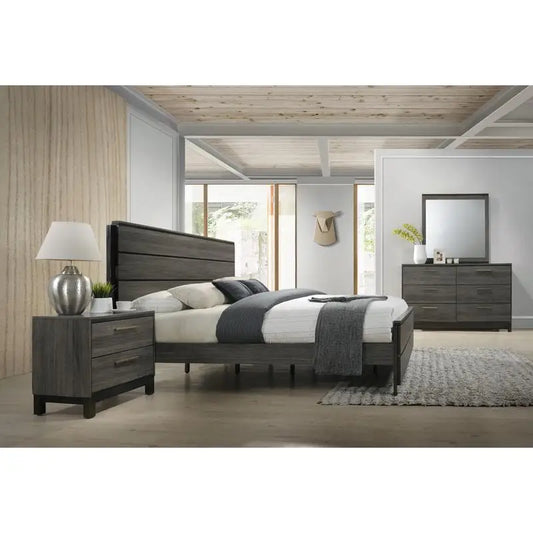 Antique Style Wood Bedroom Set With Bed Dresser Mirror Nightstand