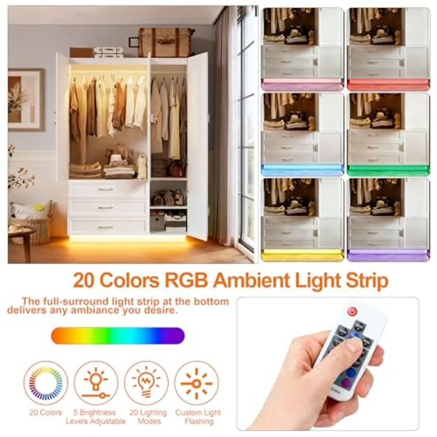 SHXI Three Door Wardrobe Armoire With LED Interior Lighting