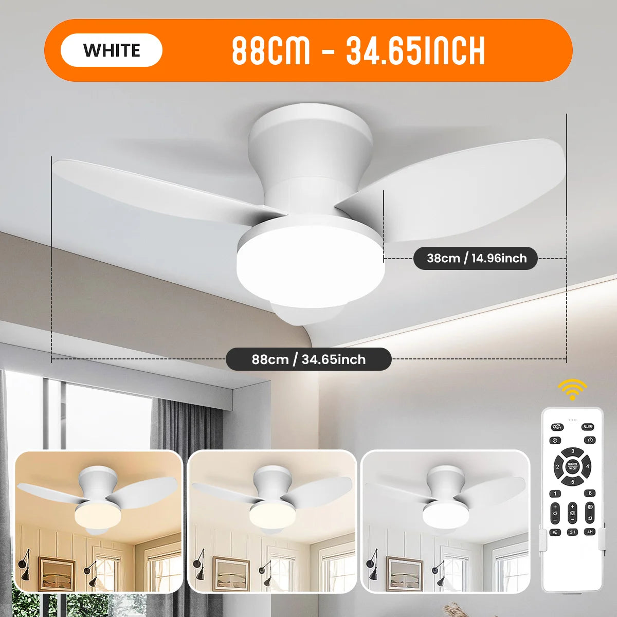 Mexllex Three Leaf Ceiling Fan With Light And Remote Control