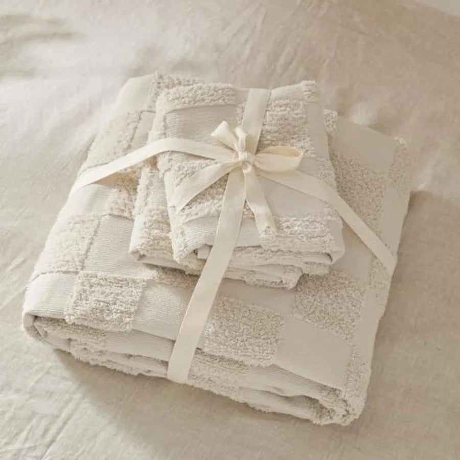 Boho Duvet Cover Checkered Embroidered Knit Jacquard Polyester Cotton