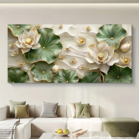 Modern Abstract Lotus Leaf Canvas Art With Pine Wood Frame