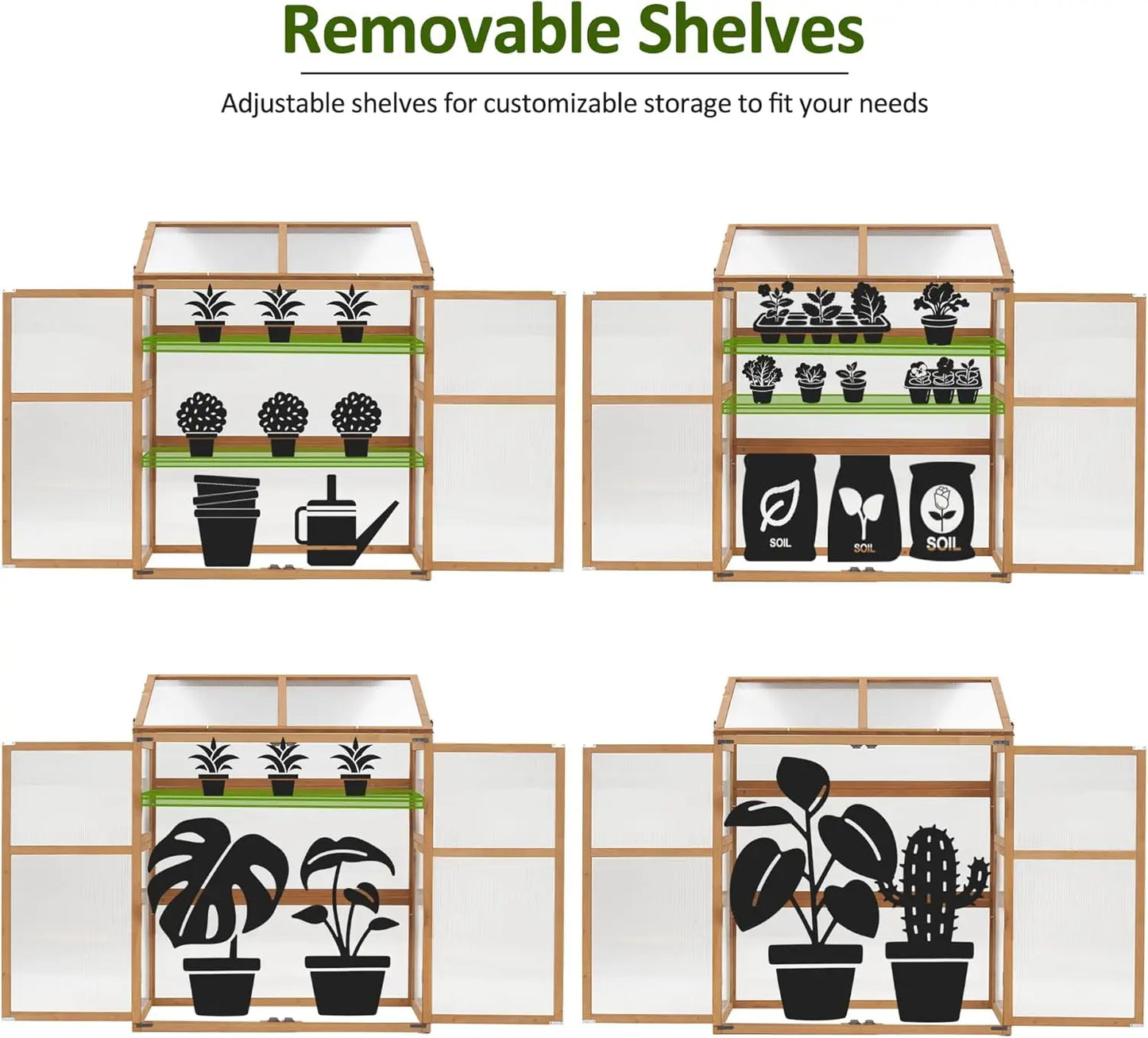Frame Wooden Greenhouse With Adjustable Shelves For Outdoor Indoor Use