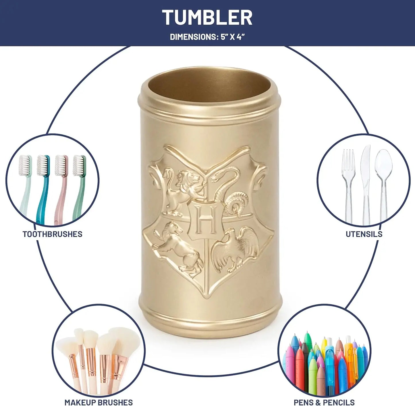 Hogwarts Crest Organizer Set 4 Piece Dispenser Dish Holder Tumbler