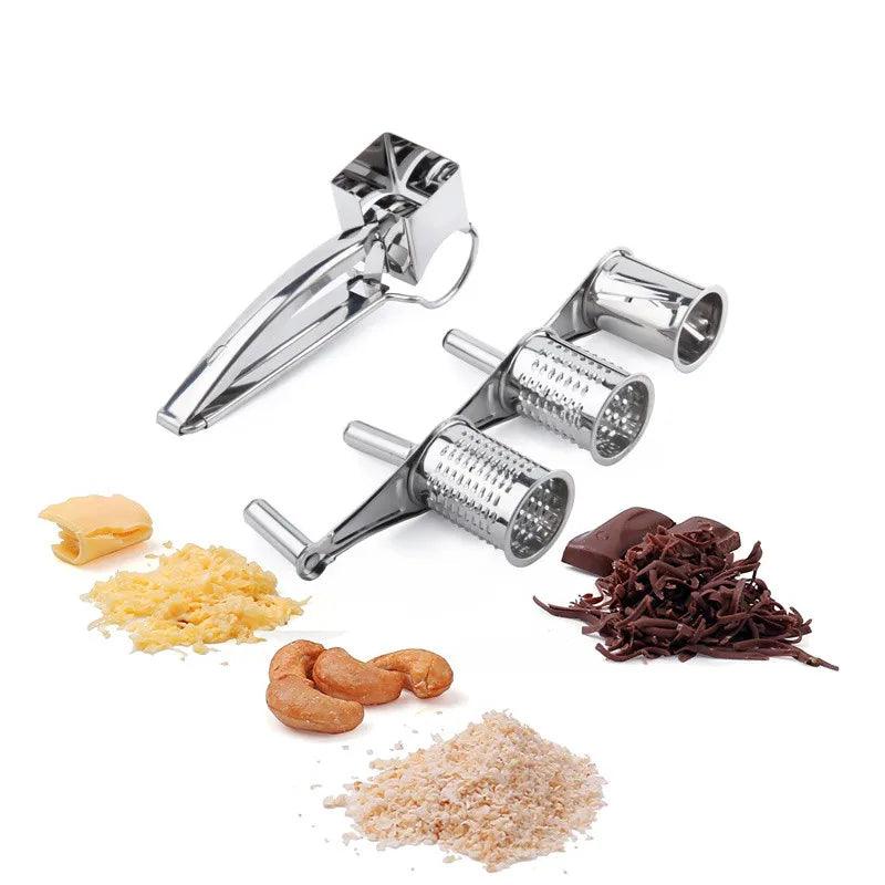 LMETJMA Rotary Cheese Grater 3 Drums Stainless Steel Slicer KC0003