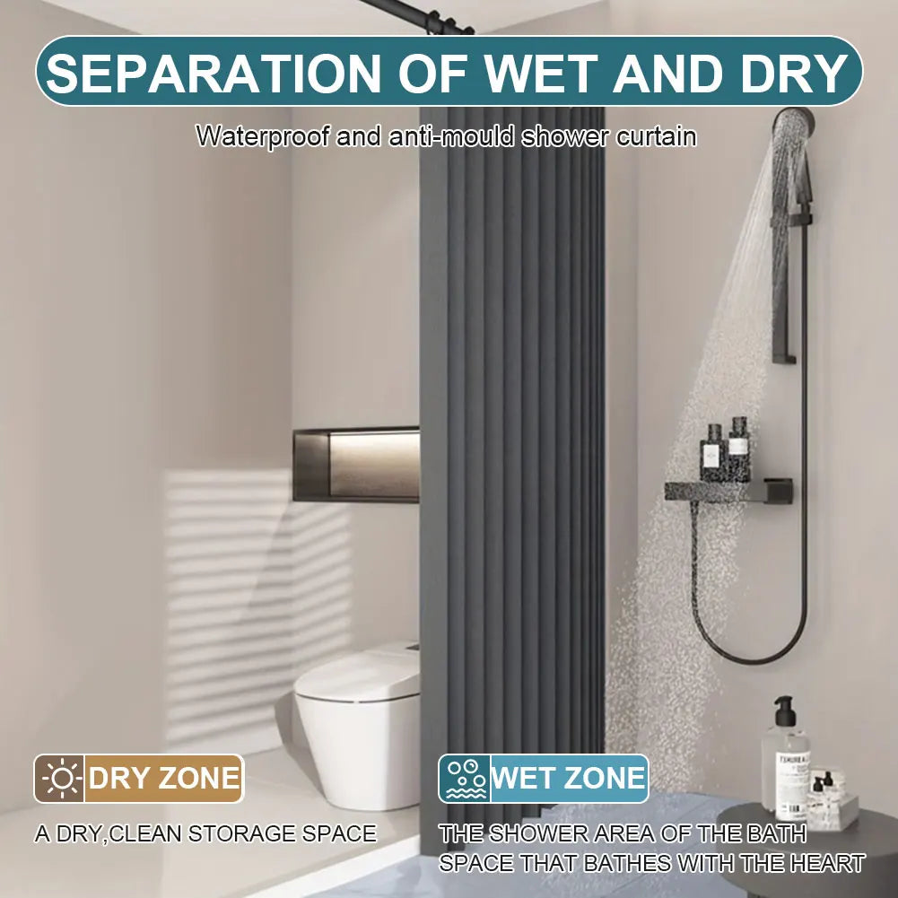 APWIKOGER Foldable Magnetic Waterproof Shower Curtain With 14 Hooks
