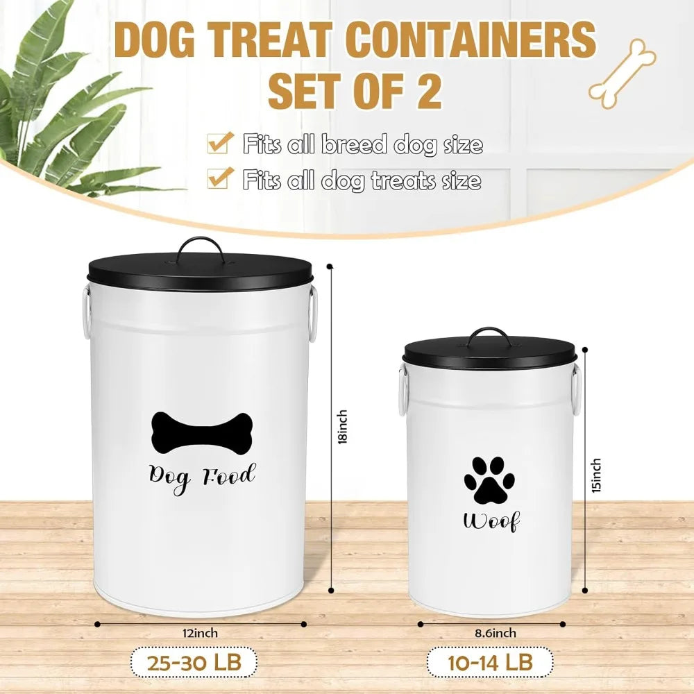Metal Dog Food Storage Containers Set of 2 With Airtight Lids and Scoops