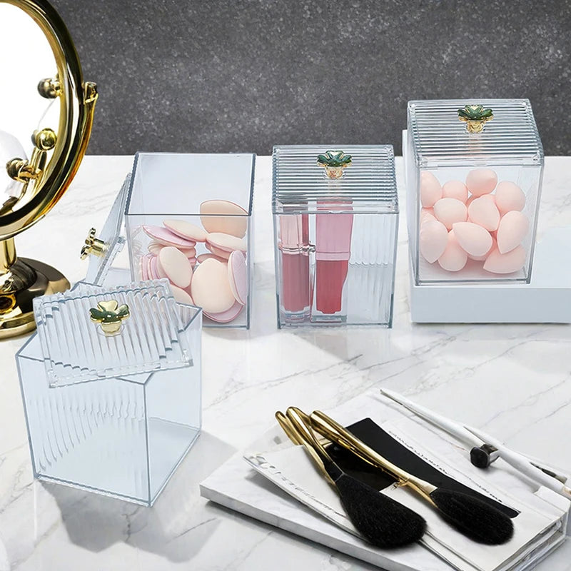 Clear Acrylic Makeup Organizer For Cotton Swabs And Cotton Pads Storage Box