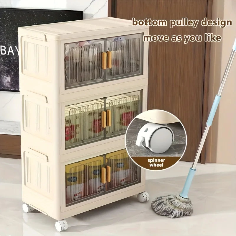 Stackable Storage Cabinet With Doors And Wheels For Practical Organization