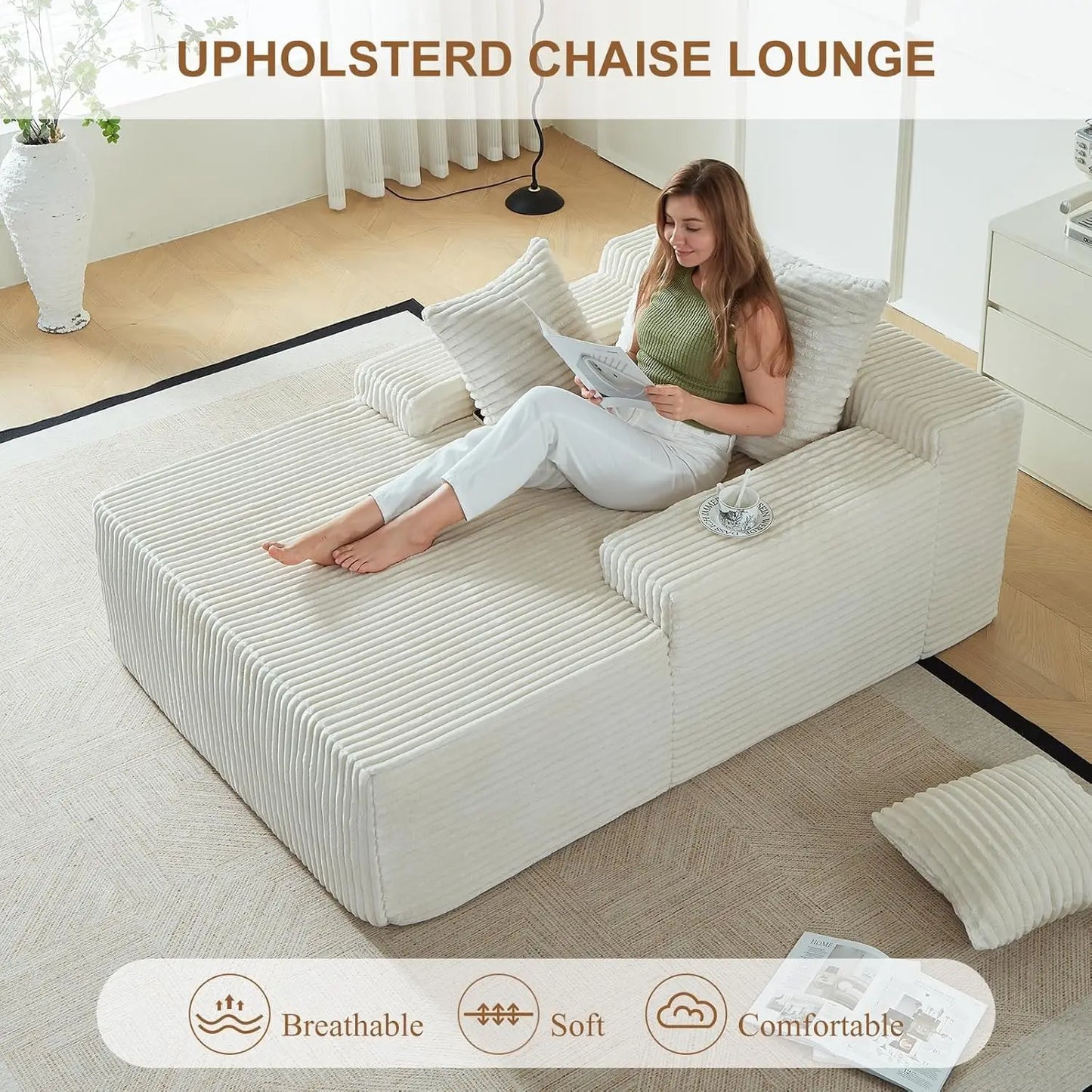 Indoor Upholstered Corduroy Chaise Lounge Sofa Bed