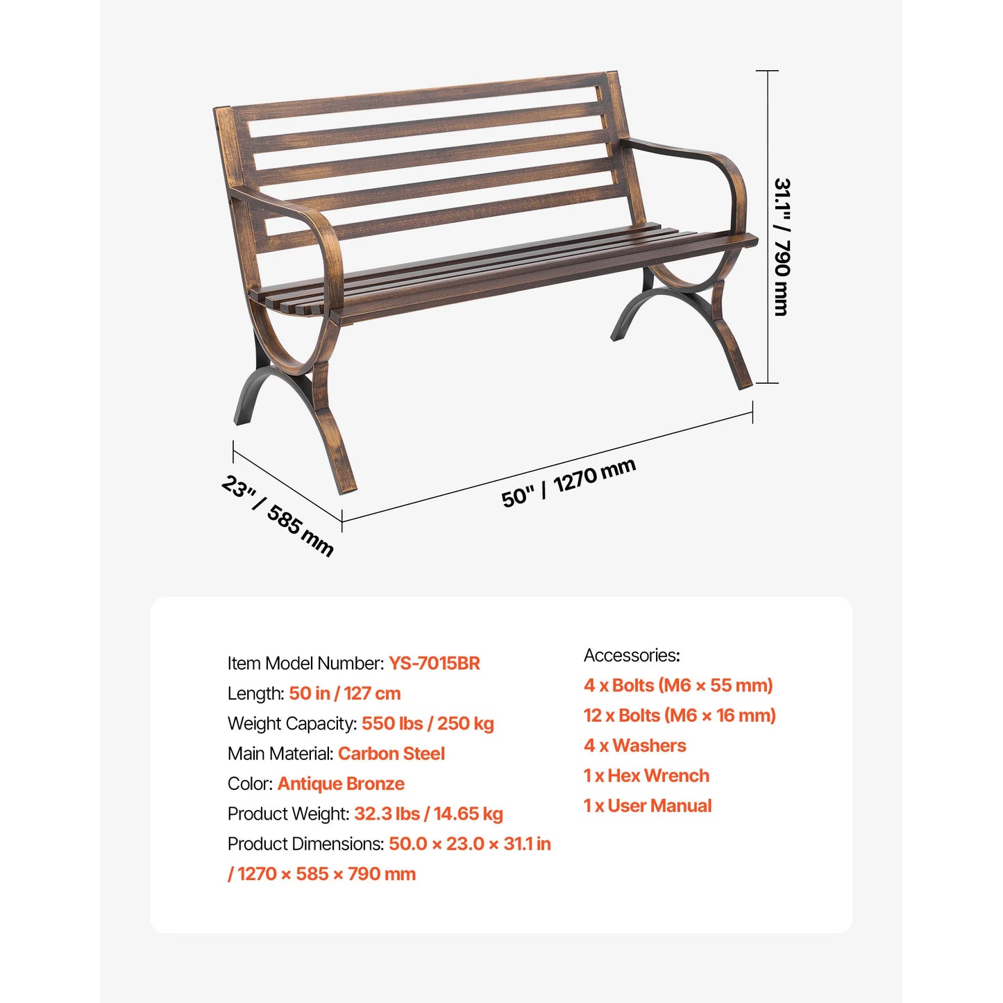 SucceBuy Outdoor Wood and Metal Garden Bench