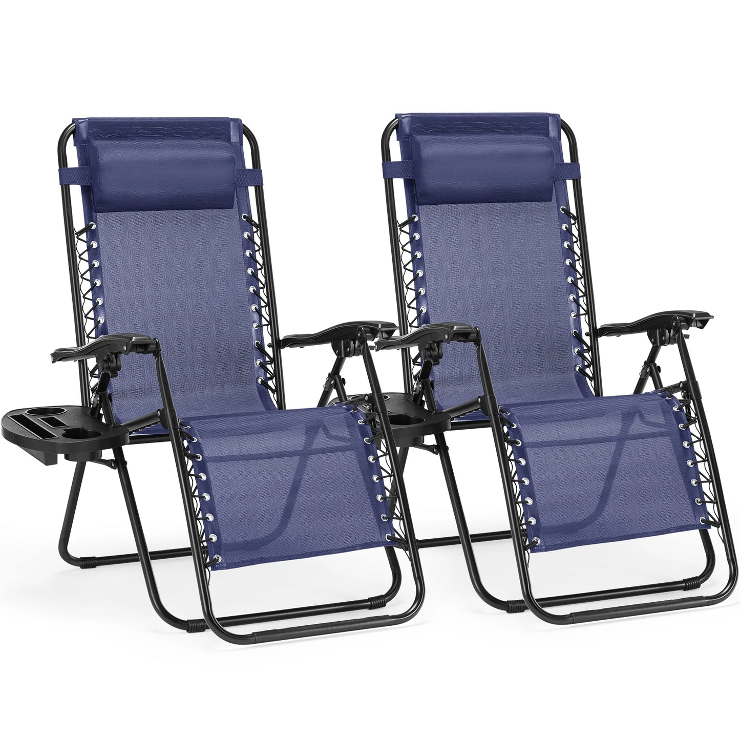 JHK Zero Gravity Set 2 Portable Recliners With Cup Holders