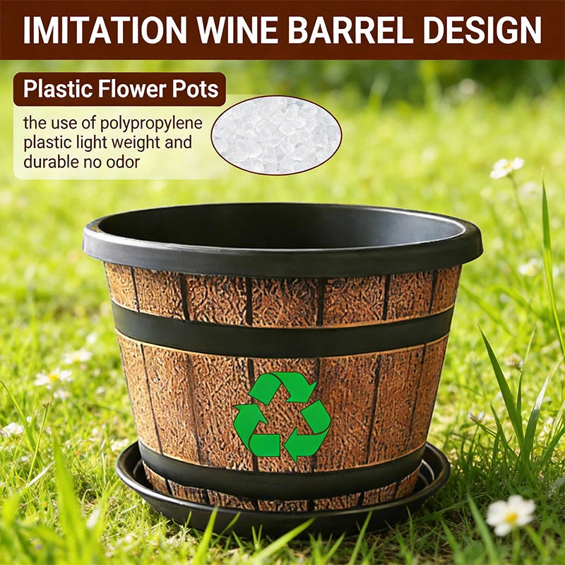 Indoor Resin Barrel Planter for Balcony and Home Office