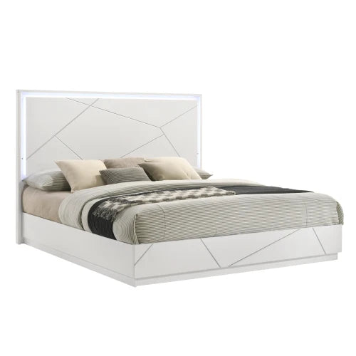 Five Piece Modern Bedroom Set With Lacquer Finish And LED Lighting