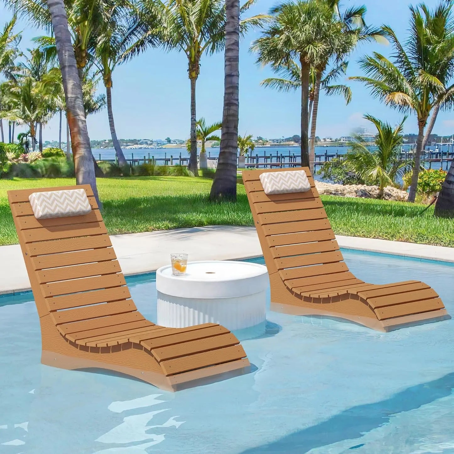 Pool Lounge Chairs Set of 2 With Headrest for Poolside