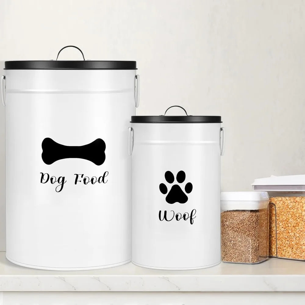 Metal Dog Food Storage Containers Set of 2 With Airtight Lids and Scoops
